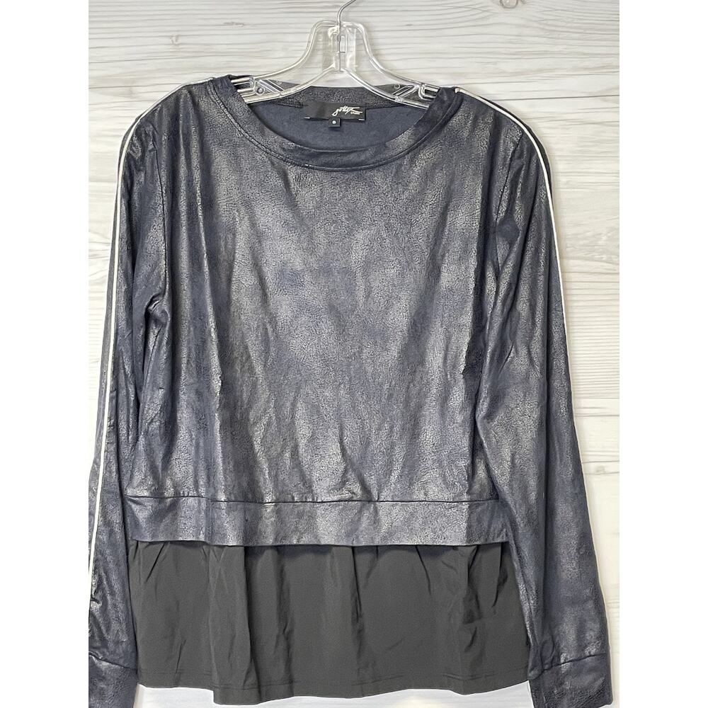 Gottex Studio Pullover Womens Small Black Metallic Sheen Long Sleeve Layered Top - Picture 2 of 9